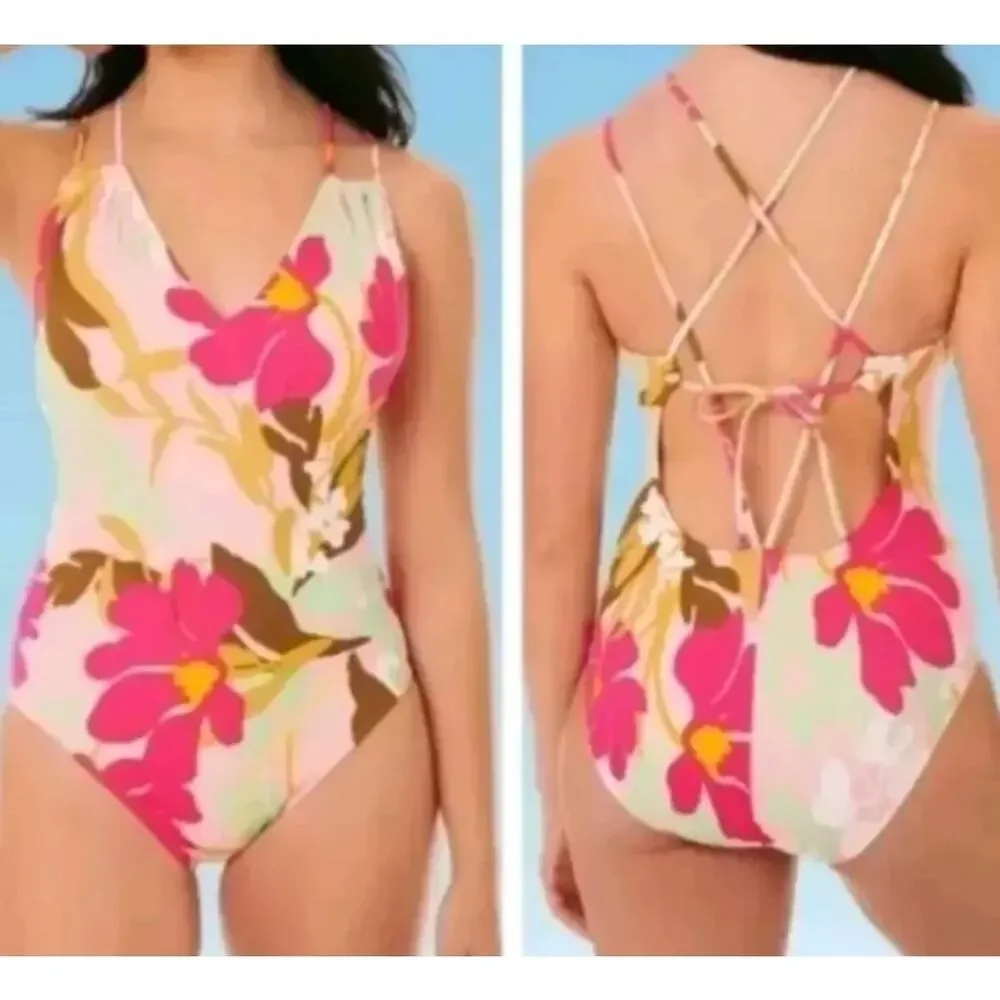 Miracle Beach Betty One Piece Strappy Tropical Swimsuit size Large Brand New - Picture 1 of 6